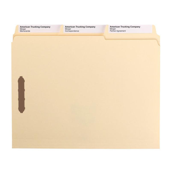 Smead SuperTab® Heavyweight Fastener File Folder, 2 Fasteners, Reinforced 1/3-Cut Tab, Guide Height, Letter Size, Manila, 50 per Box (14545)