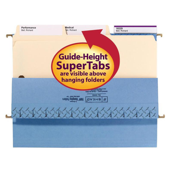 Smead SuperTab® Heavyweight Fastener File Folder, 2 Fasteners, Reinforced 1/3-Cut Tab, Guide Height, Letter Size, Manila, 50 per Box (14545)