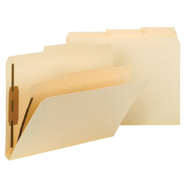 Smead Fastener Heavy-Duty File Folder with Divider, 2 Fasteners, Reinforced 1/3-Cut Tab, Letter Size, Manila, 10 per Box (14560)