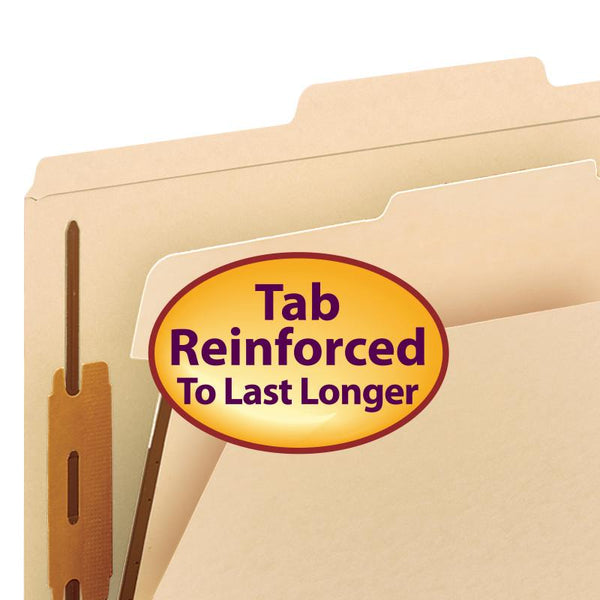 Smead Fastener Heavy-Duty File Folder with Divider, 2 Fasteners, Reinforced 1/3-Cut Tab, Letter Size, Manila, 10 per Box (14560)