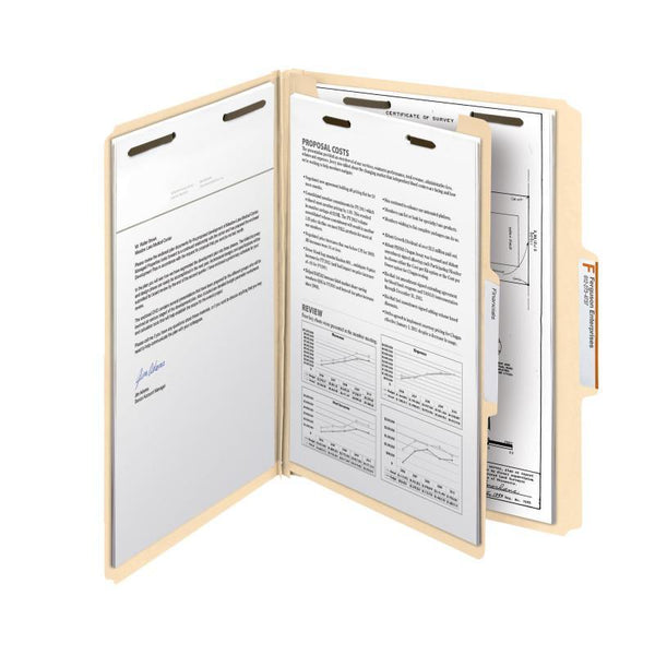 Smead Fastener Heavy-Duty File Folder with Divider, 2 Fasteners, Reinforced 1/3-Cut Tab, Letter Size, Manila, 10 per Box (14560)