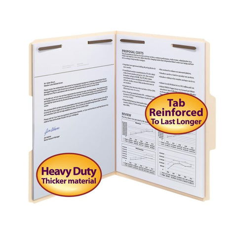 Smead Heavy-Duty Fastener File Folder, 2 Fasteners, 1/3-Cut Tab, Letter Size, Manila, 50 per Box (14600)