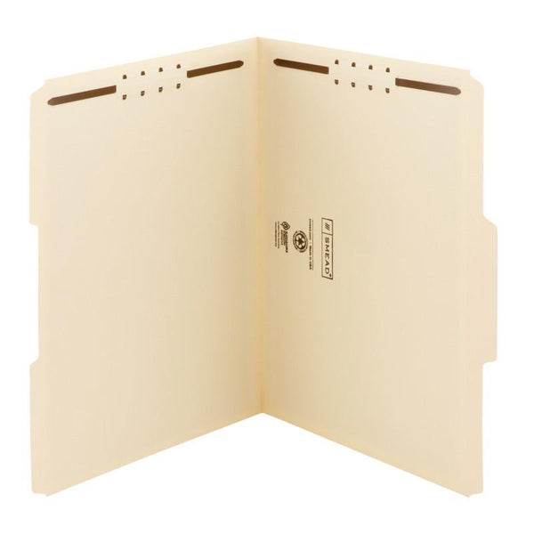 Smead Heavy-Duty Fastener File Folder, 2 Fasteners, 1/3-Cut Tab, Letter Size, Manila, 50 per Box (14600)