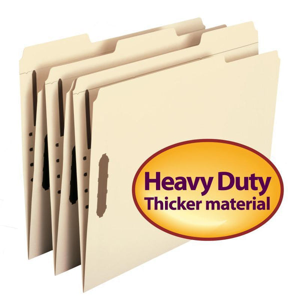 Smead Heavy-Duty Fastener File Folder, 2 Fasteners, 1/3-Cut Tab, Letter Size, Manila, 50 per Box (14600)