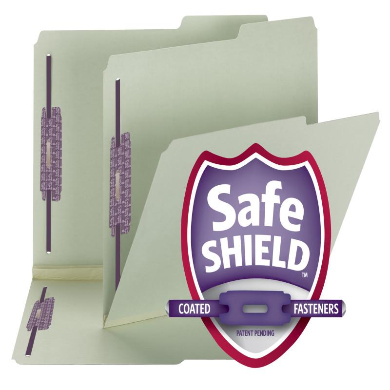 Smead Pressboard File Folder with SafeSHIELD® Fasteners, 2 Fasteners, 2/5-Cut Tab Right Position, 2" Expansion,  Letter Size, Gray/Green, 25 per Box  (14920)