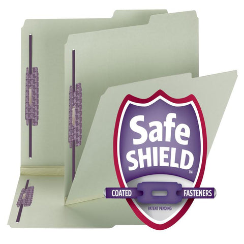 Smead Pressboard File Folder with SafeSHIELD® Fasteners, 2 Fasteners, 2/5-Cut Tab Right Position, 2" Expansion,  Letter Size, Gray/Green, 25 per Box  (14920)