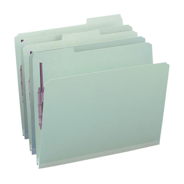 Smead Pressboard File Folder with SafeSHIELD® Fasteners, 2 Fasteners, 1/3-Cut Tab, 1" Expansion, Letter Size, Gray/Green, 25 per Box (14931)
