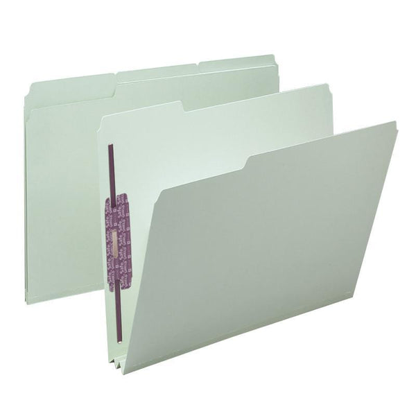 Smead Pressboard File Folder with SafeSHIELD® Fasteners, 2 Fasteners, 1/3-Cut Tab, 2" Expansion, Letter Size, Gray/Green, 25 per Box (14934)