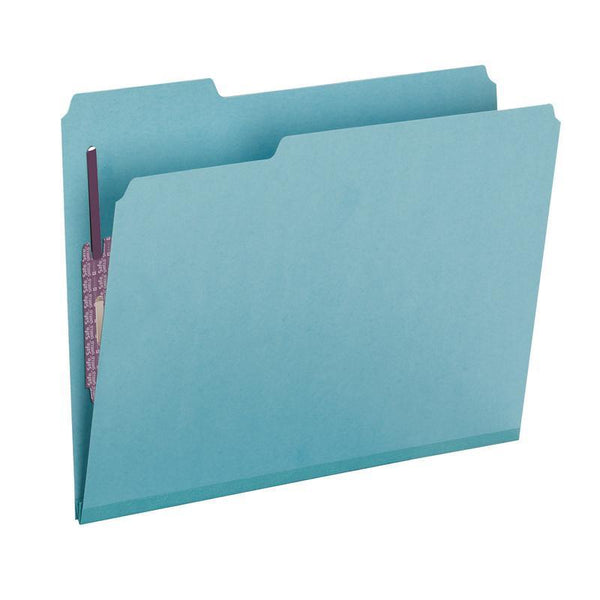 Smead Pressboard Fastener File Folder with SafeSHIELD® Fasteners, 2 Fasteners, 1/3-Cut Tab, 2" Expansion, Letter Size, Blue, 25 per Box (14937)