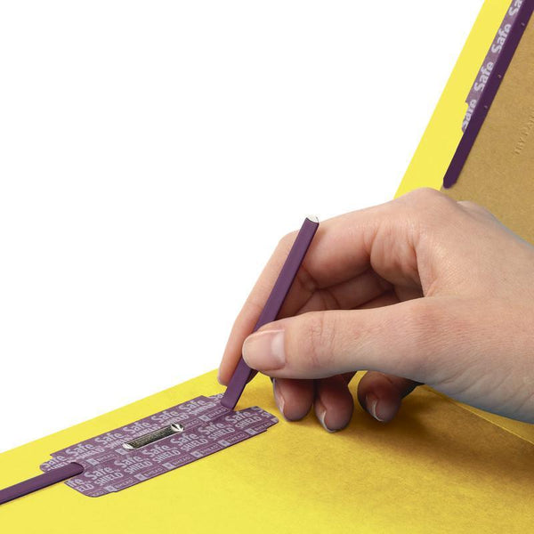 Smead Pressboard Fastener File Folder with SafeSHIELD® Fasteners, 2 Fasteners, 1/3-Cut Tab, 2" Expansion, Letter Size, Yellow, 25 per Box (14939)
