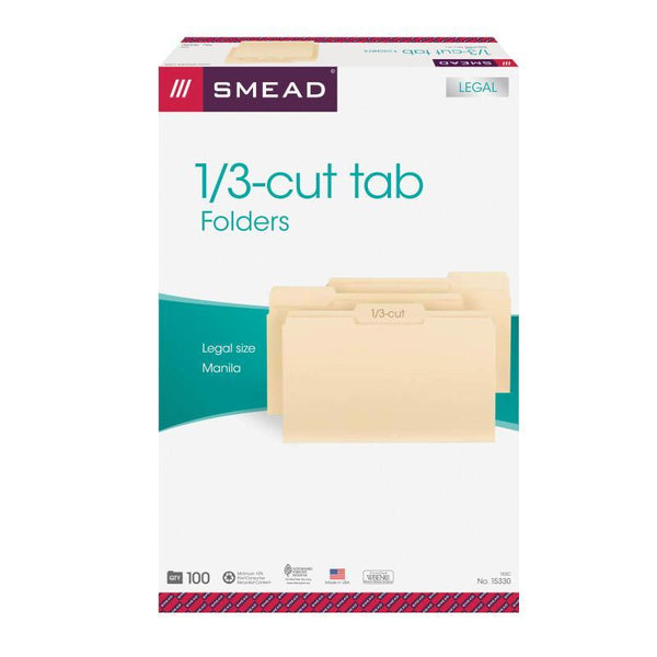Smead File Folders, 1/3-Cut Tab,  Legal Size, Manila, 100 per Box (15330)