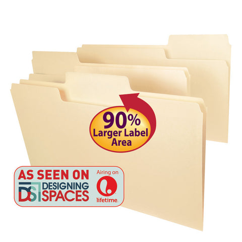 Smead SuperTab® File Folder, Oversized Reinforced 1/3-Cut Tab, Guide Height, Legal Size, Manila, 100 per Box (15395)