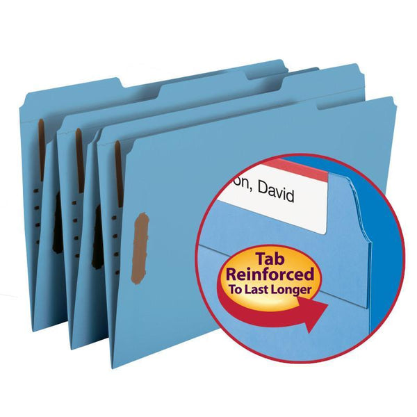 Smead Fastener File Folder, 2 Fasteners, Reinforced 1/3-Cut Tab, Legal Size, Blue, 50 per Box (17040)