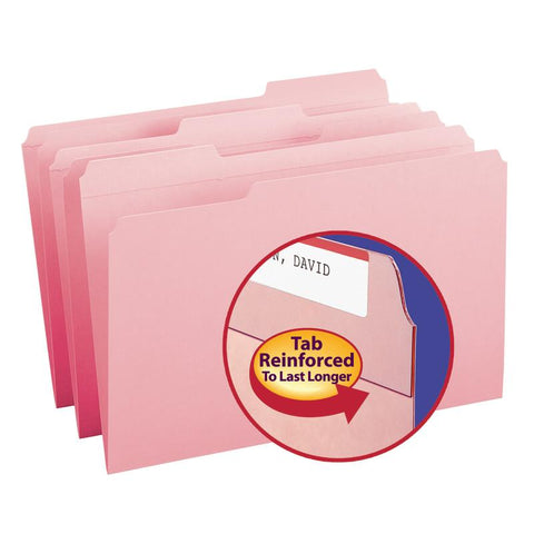 Smead File Folder, Reinforced 1/3-Cut Tab, Legal Size, Pink, 100 per Box (17634)