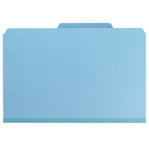 Smead Pressboard Classification File Folder with SafeSHIELD® Fasteners, 1 Divider, 2" Expansion, Legal Size, Blue, 10 per Box (18730)