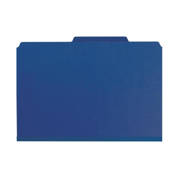Smead Pressboard Classification File Folder with SafeSHIELD® Fasteners, 1 Divider, 2" Expansion, Legal Size, Dark Blue, 10 per Box (18732)