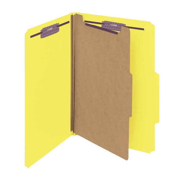 Smead Pressboard Classification File Folder with SafeSHIELD® Fasteners, 1 Divider, 2" Expansion, Legal Size, Yellow, 10 per Box (18734)