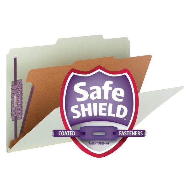 Smead Pressboard Classification File Folder with SafeSHIELD® Fasteners, 1 Divider, 2" Expansion, Legal Size, Gray/Green, 10 per Box (18776)