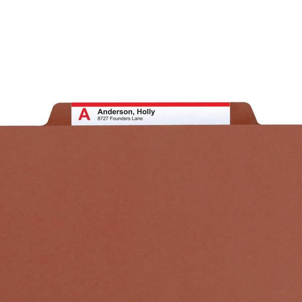 Smead Pressboard Classification File Folder with SafeSHIELD® Fasteners, 2 Dividers, 2" Expansion, Legal Size, Red, 10 per Box (19075)