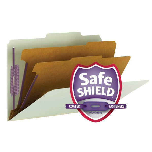 Smead Pressboard Classification File Folder with SafeSHIELD® Fasteners, 2 Dividers, 2" Expansion, Legal Size, Gray/Green, 10 per Box (19076)