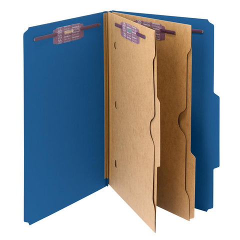 Smead Pressboard Classification File Folder with Wallet Divider and SafeSHIELD® Fasteners, 2 Dividers, Legal Size, Dark Blue, 10 per Box (19077)