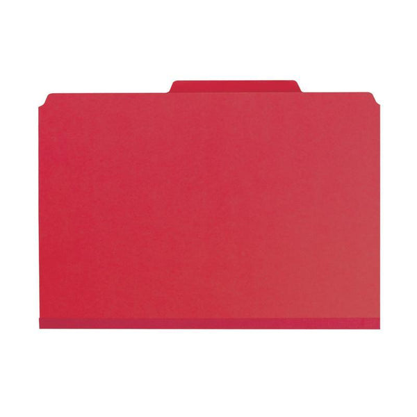 Smead Pressboard Classification File Folder with Wallet Divider and SafeSHIELD® Fasteners, 2 Dividers, Legal Size, Bright Red, 10 per Box (19082)