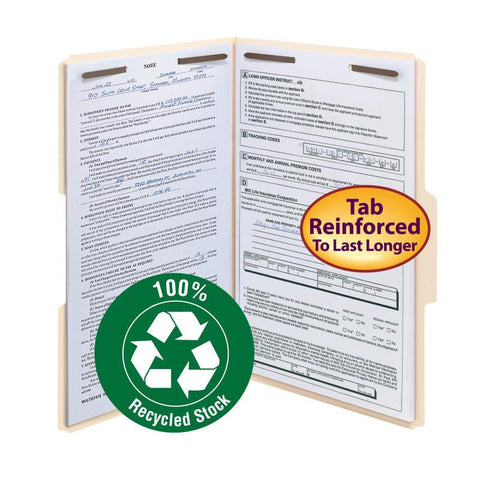 Smead 100% Recycled Fastener File Folder, 2 Fasteners, Reinforced 1/3-Cut Tab, Legal Size, Manila, 50 per Box (19547)