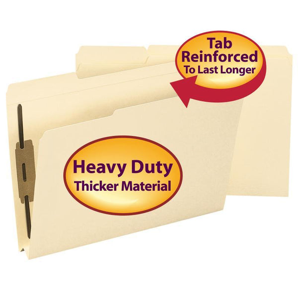 Smead Fastener File Folder, 2 Fasteners, Reinforced 1/3-Cut Tab, 1-1/2" Expansion, Legal Size, Manila, 50 per Box (19595)