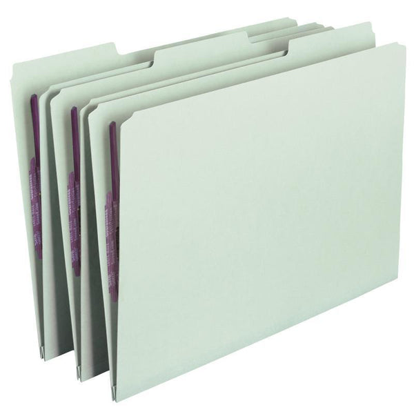 Smead Pressboard File Folder with SafeSHIELD® Fasteners, 2 Fasteners, 1/3-Cut Tab, 1" Expansion, Legal Size, Gray/Green, 25 per Box (19931)