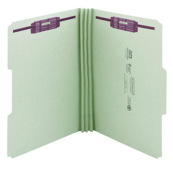 Smead Pressboard File Folder with SafeSHIELD® Fasteners, 2 Fasteners, 1/3-Cut Tab, 3" Expansion, Legal Size, Gray/Green 25 per Box (19944)