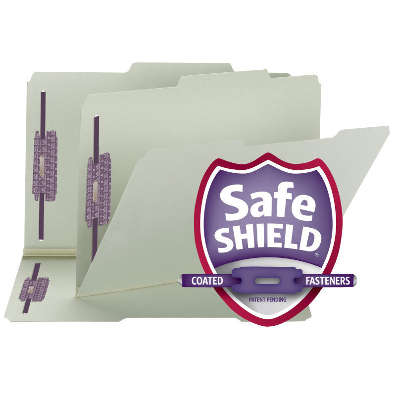 Smead Pressboard File Folder with SafeSHIELD® Fasteners, 2 Fasteners, 2/5-Cut Tab ROC Position, Guide Height, Legal Size, Gray/Green (19980)