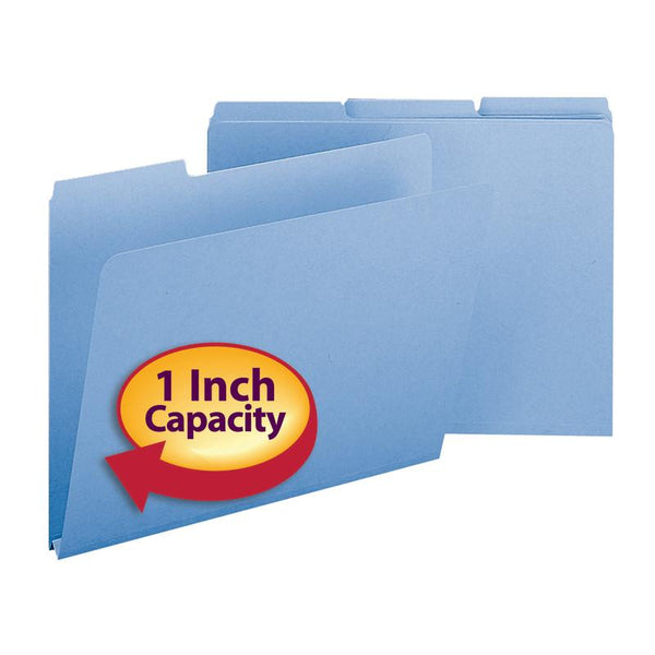 Smead Pressboard File Folder, 1/3-Cut Tab, 1" Expansion, Letter Size, Blue, 25 per Box (21530)