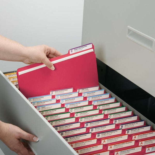 Smead Pressboard File Folder, 1/3-Cut Tab, 1" Expansion, Letter Size, Bright Red, 25 per Box (21538)