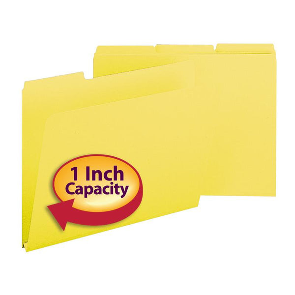 Smead Pressboard File Folder, 1/3-Cut Tab, 1" Expansion, Letter Size, Yellow, 25 per Box (21562)