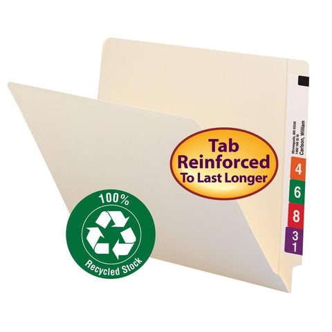Smead End Tab 100% Recycled File Folder, Shelf-Master® Reinforced Straight-Cut Tab, Letter Size, Manila, 100 per Box (24160)