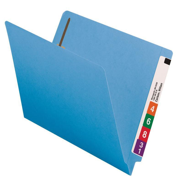 Smead End Tab Fastener File Folder, Shelf-Master® Reinforced Straight-Cut Tab, 2 Fasteners, Letter Size, Blue, 50 per Box (25040)