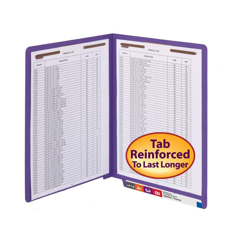 Smead WaterShed®/CutLess® End Tab Fastener Folder, Reinforced Straight-Cut Tab, Two Fasteners, Letter Size, Purple, 50 per Box (25550)
