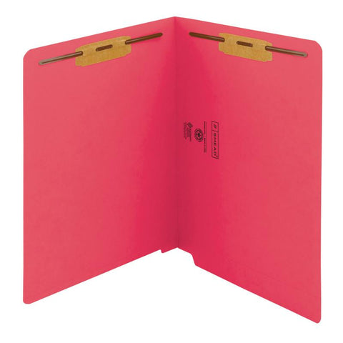 Smead End Tab Fastener File Folder, Shelf-Master® Reinforced Straight-Cut Tab, 2 Fasteners, Letter Size, Red, 50 per Box (25740)