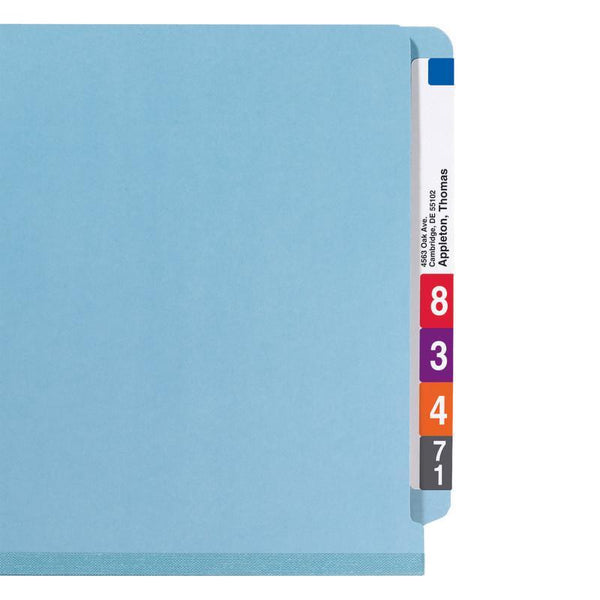 Smead End Tab Pressboard Classification Folder with SafeSHIELD® Fasteners, 2 Dividers, Letter Size, Blue Box of 10 (26781)
