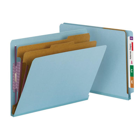 Smead End Tab Pressboard Classification Folder with SafeSHIELD® Fasteners, 2 Dividers, Letter Size, Blue Box of 10 (26781)