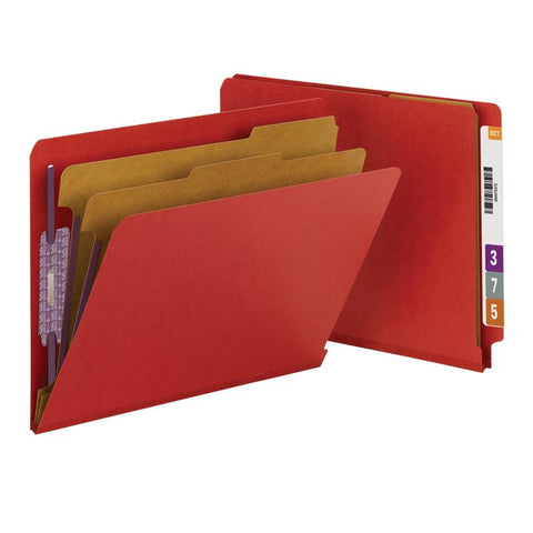 Smead End Tab Pressboard Classification Folder with SafeSHIELD® Fasteners, 2 Dividers, Letter, Bright Red  (26783)