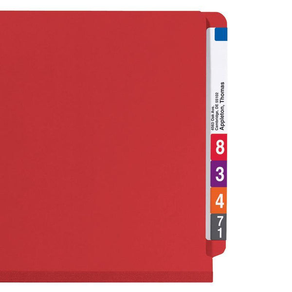 Smead End Tab Pressboard Classification Folder with SafeSHIELD® Fasteners, 2 Dividers, Letter, Bright Red  (26783)