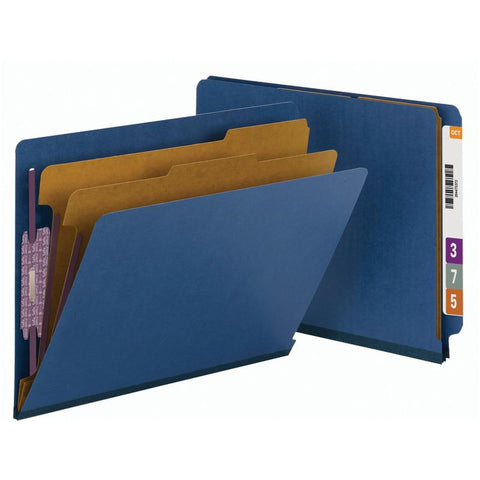 Smead End Tab Pressboard Classification Folder with SafeSHIELD® Fasteners, 2 Dividers, Letter, Dark Blue, 10 per Box  (26784)