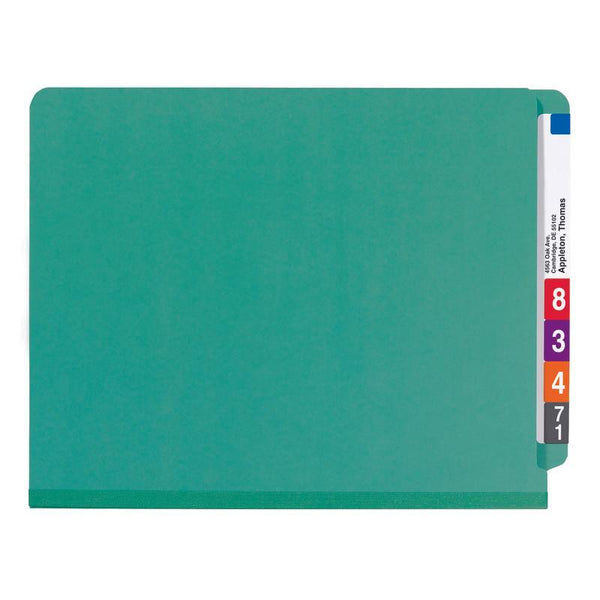 Smead End Tab Pressboard Classification Folder with SafeSHIELD® Fasteners, 2 Dividers, Letter, Green, 10 per Box  (26785)