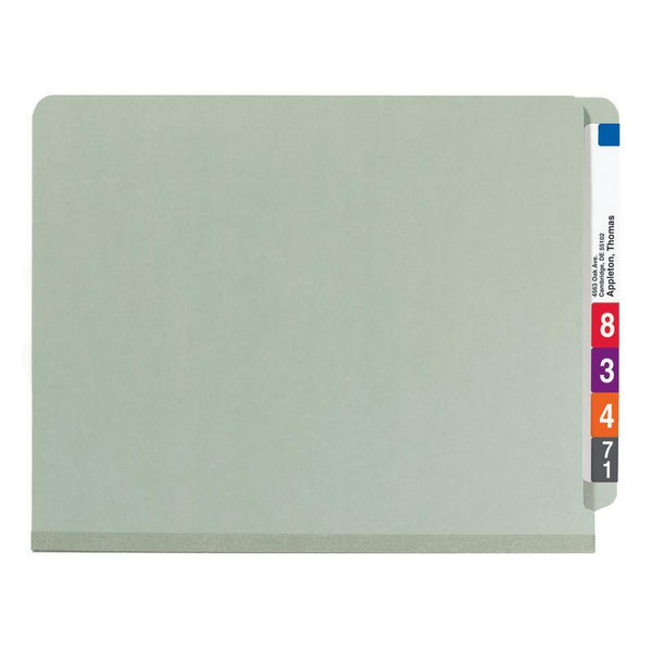 Smead End Tab Pressboard Classification Folder with SafeSHIELD® Fasteners, 1 Divider, Letter , Gray/Green, 10 per box  (26800)