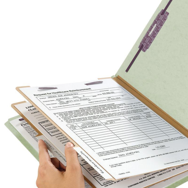 Smead End Tab Pressboard Classification Folder with SafeSHIELD® Fasteners, 1 Divider, Letter , Gray/Green, 10 per box  (26800)