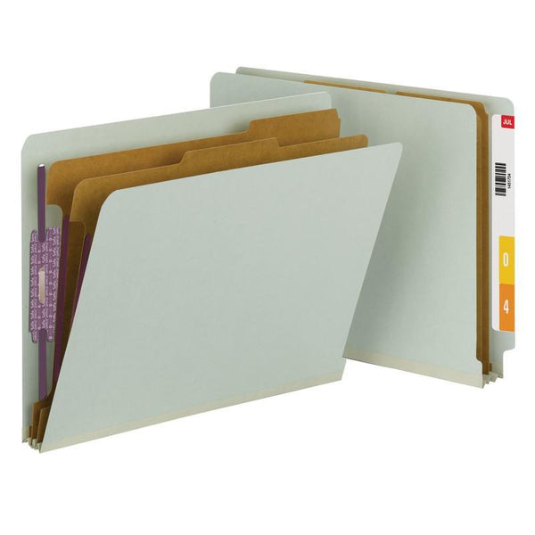 Smead End Tab Pressboard Classification Folder with SafeSHIELD® Fasteners, 2 Dividers, Letter, Gray/Green (26810)