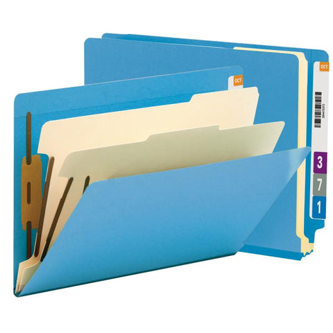 Smead End Tab Classification File Folder, 2 Divider, 2" Expansion, Letter Size, Blue, 10 per Box (26836)