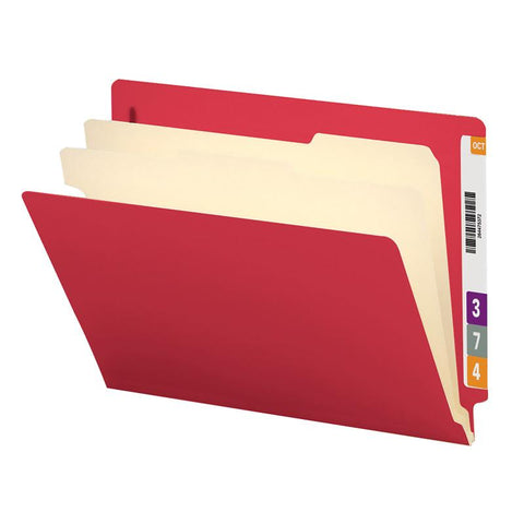 Smead End Tab Classification File Folder, 2 Divider, 2" Expansion, Letter Size, Red, 10 per Box (26838)