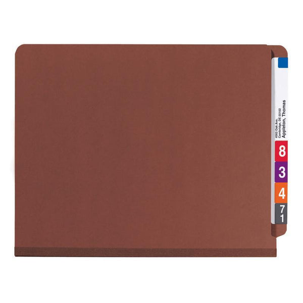 Smead End Tab Pressboard Classification Folder with SafeSHIELD® Fasteners, 2 Dividers, 2" Expansion, Letter Size, Red, 10 per Box (26860)
